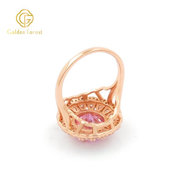 Rose Golden Plated Pink CZ Center Stone Halo Rings Romantic Gift - Image 4