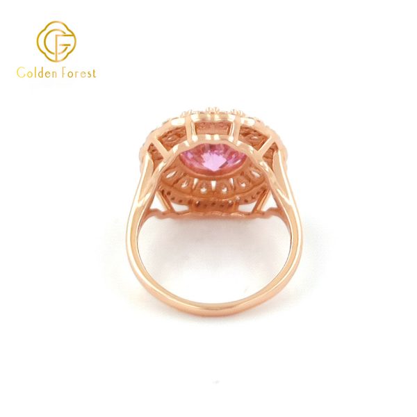 Rose Golden Plated Pink CZ Center Stone Halo Rings Romantic Gift - Image 3