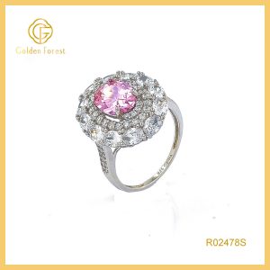 Sterling Silver Pink Stone Halo Rings for Anniversary