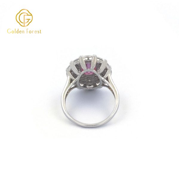 Sterling Silver Pink Stone Halo Rings for Anniversary - Image 4