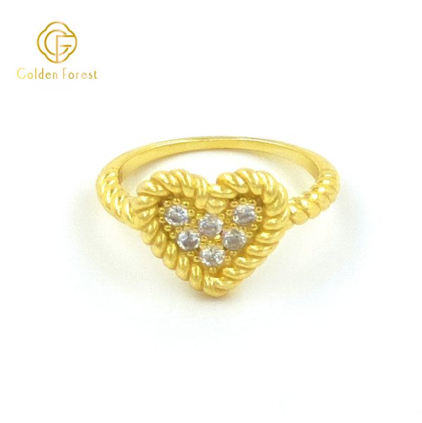 Minimalist Sterling Silver Heart Rings Lace Border Design - Image 2
