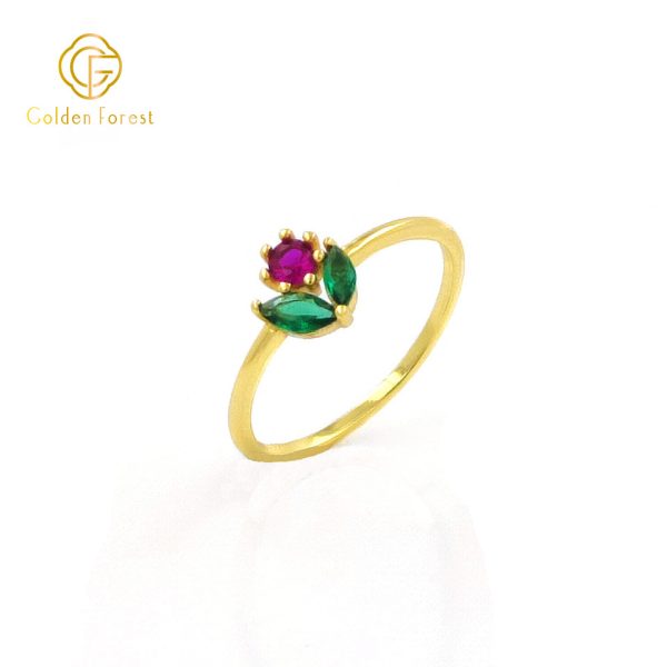 Gold Plated Spring Floral Cubic Zirconia Rings Nature Inspired - Image 4