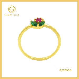 Gold Plated Spring Floral Cubic Zirconia Rings Nature Inspired