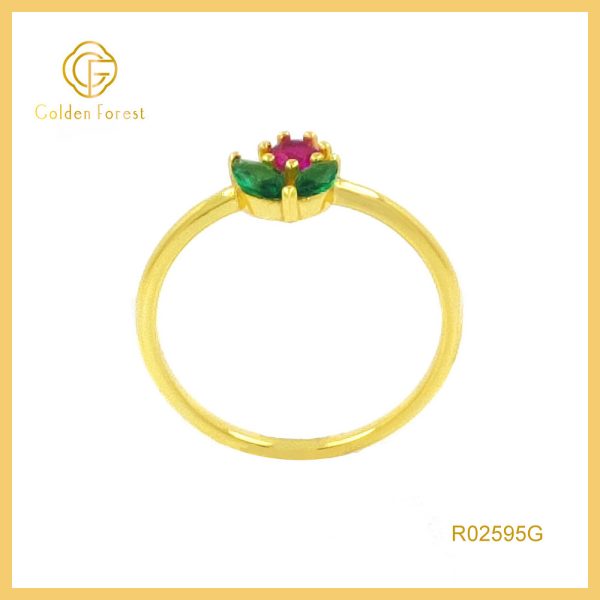 Gold Plated Spring Floral Cubic Zirconia Rings Nature Inspired