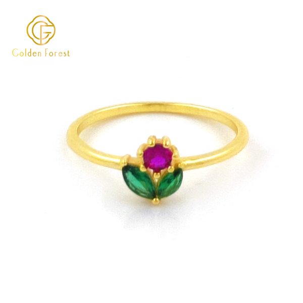 Gold Plated Spring Floral Cubic Zirconia Rings Nature Inspired - Image 2