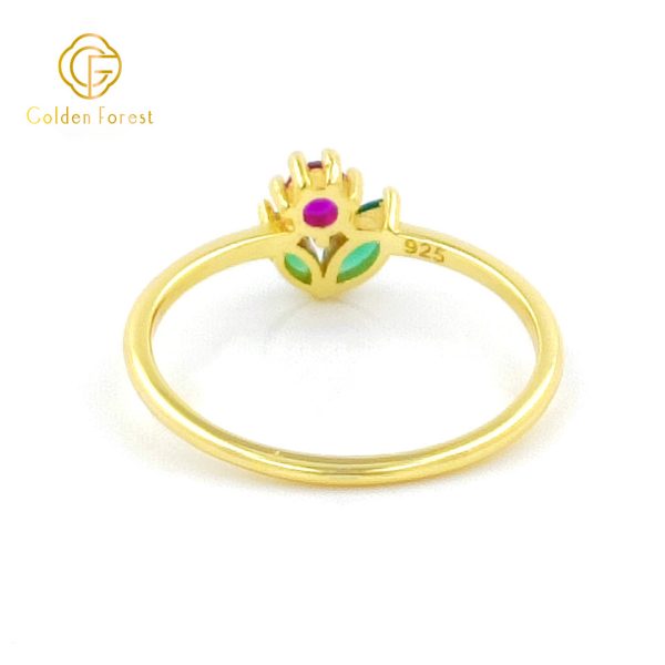 Gold Plated Spring Floral Cubic Zirconia Rings Nature Inspired - Image 3
