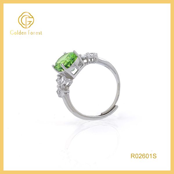 Elegant Oval Green Silver Rings Everyday Jewelry
