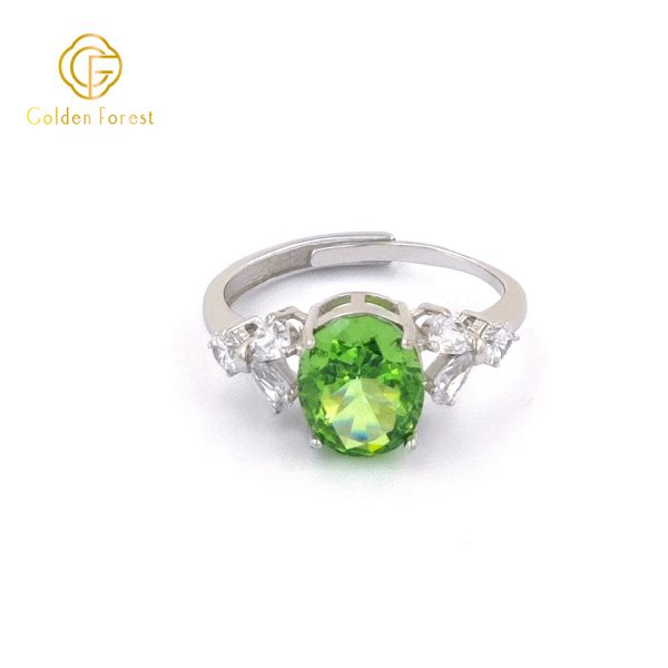 Elegant Oval Green Silver Rings Everyday Jewelry - Image 2