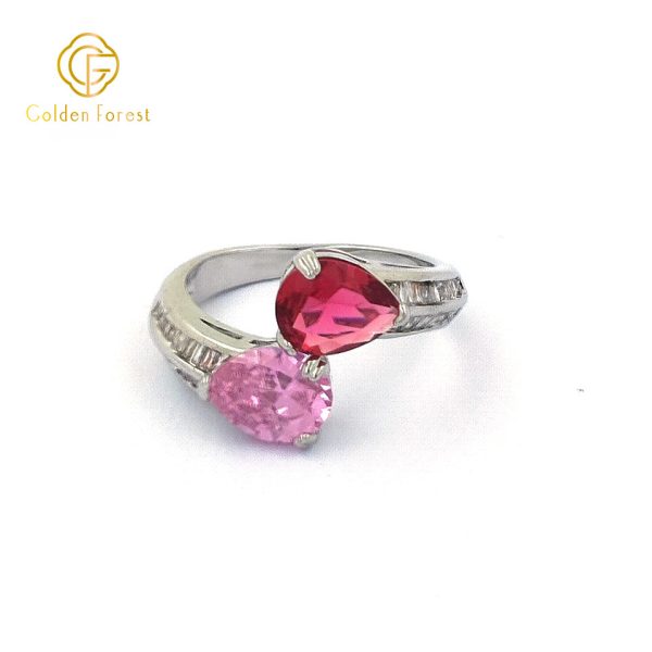 Dual Stone Bypass Silver Rings with Cubic Zirconia - Image 2