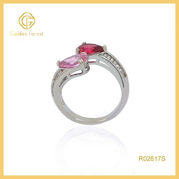Dual Stone Bypass Silver Rings with Cubic Zirconia