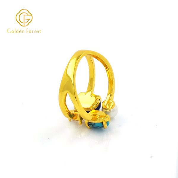 Gold Plated Multicolor Gemstone Pearl Open Rings Ocean Inspired - Image 5