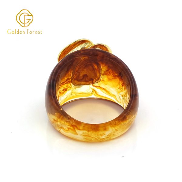 Vintage Statement Gold Flower Resin Chunky Rings - Image 7