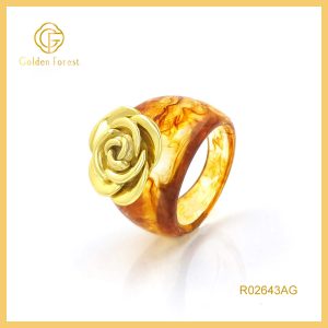 Vintage Statement Gold Flower Resin Chunky Rings