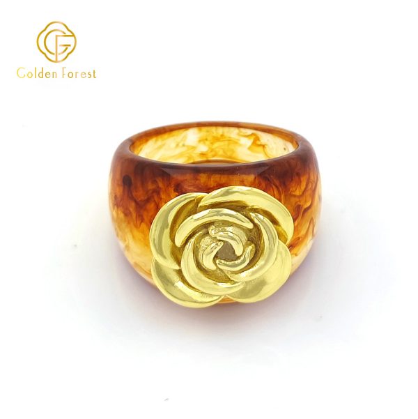 Vintage Statement Gold Flower Resin Chunky Rings - Image 5