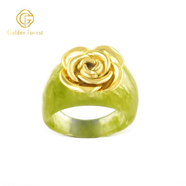 Vintage Statement Gold Flower Resin Chunky Rings - Image 3