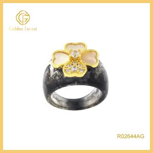 Lucky Four-Leaf Clover Resin Rings with Sparkling CZ Stones