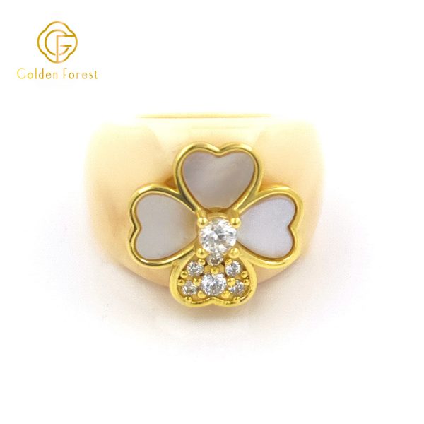 Lucky Four-Leaf Clover Resin Rings with Sparkling CZ Stones - Image 2