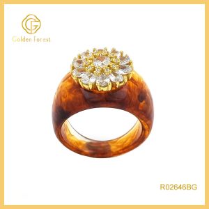 Vintage CZ Flower Resin Rings for Autumn Design