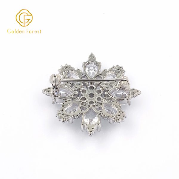 Silver Plated Snowflake Shaped Gorgeous Brooch with Cubic Zirconia for Elegance Seekers - Image 4