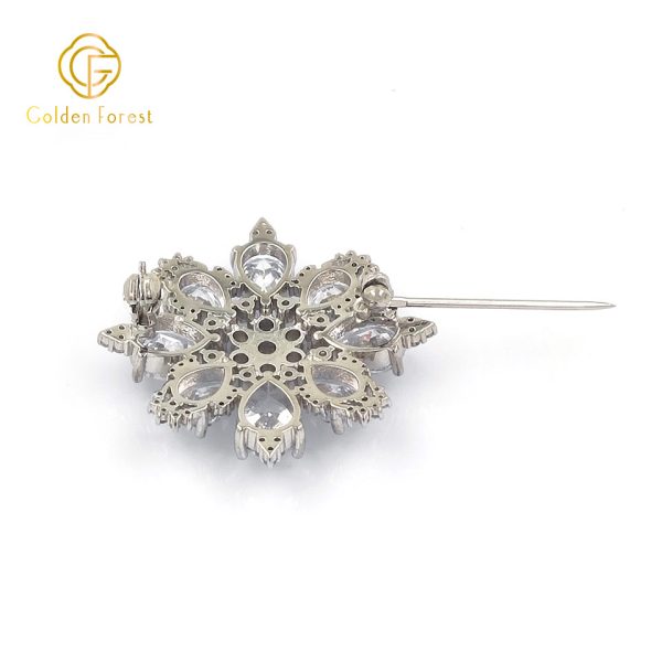 Silver Plated Snowflake Shaped Gorgeous Brooch with Cubic Zirconia for Elegance Seekers - Image 3
