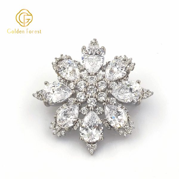 Silver Plated Snowflake Shaped Gorgeous Brooch with Cubic Zirconia for Elegance Seekers - Image 2