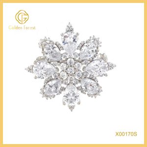 Silver Plated Snowflake Shaped Gorgeous Brooch with Cubic Zirconia for Elegance Seekers