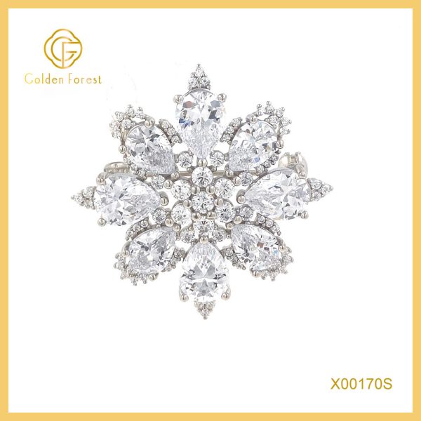 Silver Plated Snowflake Shaped Gorgeous Brooch with Cubic Zirconia for Elegance Seekers