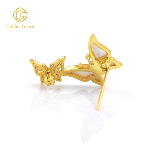 Gold Plated Double Butterfly MOP & CZ Elegant Brooch for Women - Image 3