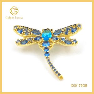 Gold Plated Dragonfly Shaped Blue Gemstone Gorgeous Brooch for Fashion Lovers