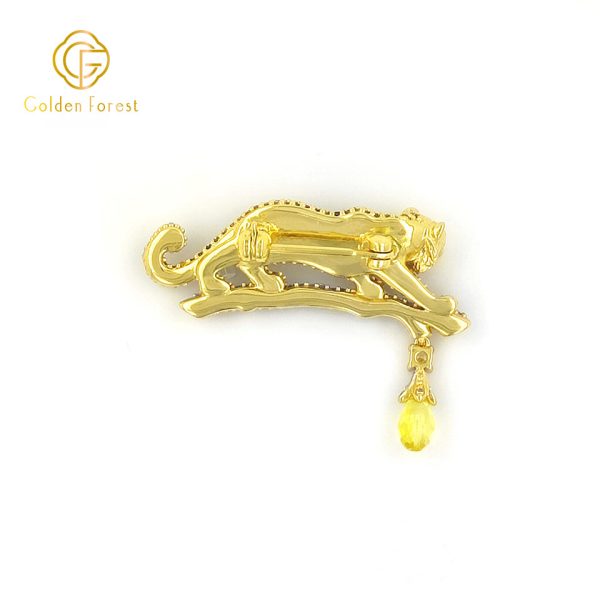 Gold  Dominant Tiger Shaped Multi Gem Gorgeous Brooch for Personality Seekers - Image 3