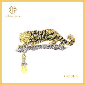 Gold  Dominant Tiger Shaped Multi Gem Gorgeous Brooch for Personality Seekers