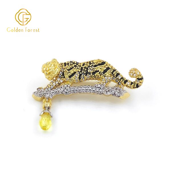 Gold  Dominant Tiger Shaped Multi Gem Gorgeous Brooch for Personality Seekers - Image 2