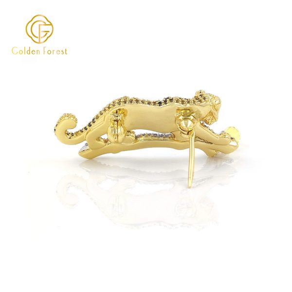 Gold  Dominant Tiger Shaped Multi Gem Gorgeous Brooch for Personality Seekers - Image 4