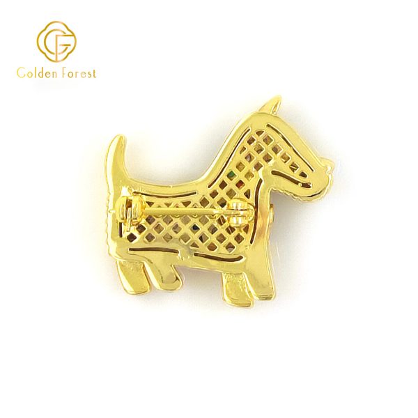 Gold Plated Dog Shaped Multi Gem & Diamond Gorgeous Brooch for Personality Seekers - Image 4