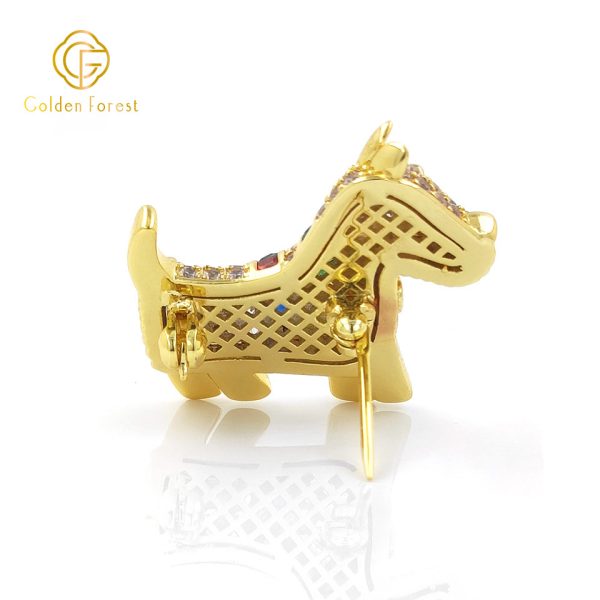 Gold Plated Dog Shaped Multi Gem & Diamond Gorgeous Brooch for Personality Seekers - Image 3