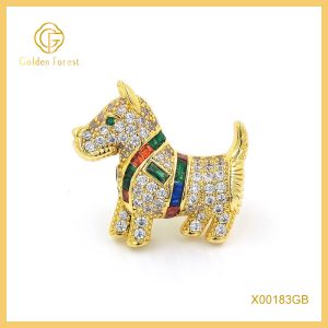 Gold Plated Dog Shaped Multi Gem & Diamond Gorgeous Brooch for Personality Seekers