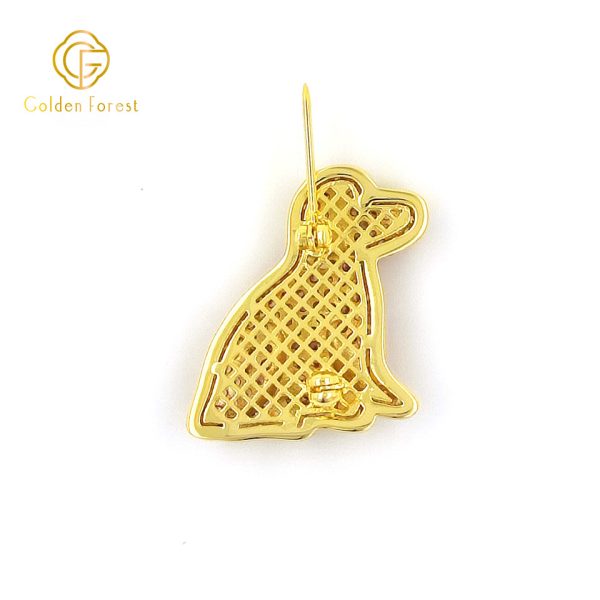 Gold Plated Dog Shaped Pink Diamond Encrusted Cute Brooch for Women - Image 4