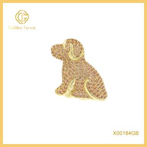 Gold Plated Dog Shaped Pink Diamond Encrusted Cute Brooch for Women