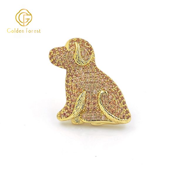 Gold Plated Dog Shaped Pink Diamond Encrusted Cute Brooch for Women - Image 2