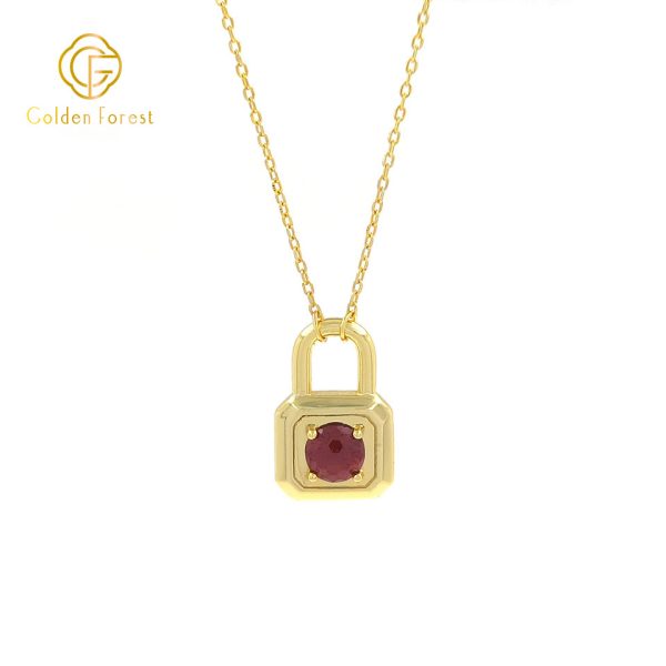 Gold Plated Multicolor CZ Lock Stud Necklace jewelry Set for Valentine - Image 5