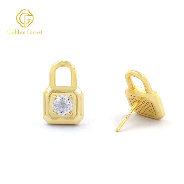 Gold Plated Multicolor CZ Lock Stud Necklace jewelry Set for Valentine - Image 3