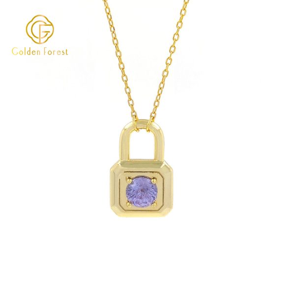 Gold Plated Multicolor CZ Lock Stud Necklace jewelry Set for Valentine - Image 6