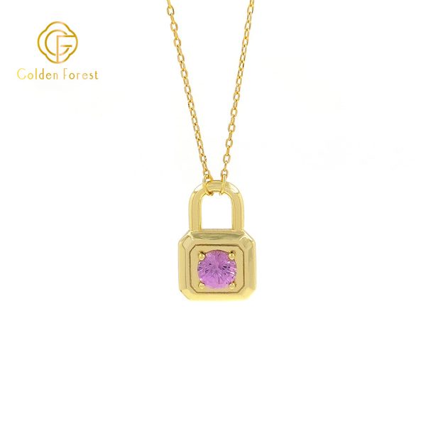 Gold Plated Multicolor CZ Lock Stud Necklace jewelry Set for Valentine - Image 7