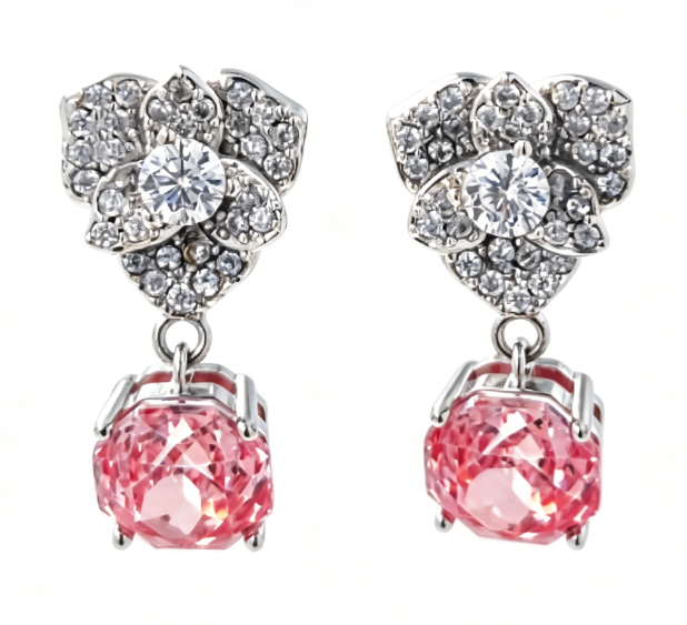 Secret Rose Pink Rose-Cut Studs - Image 2